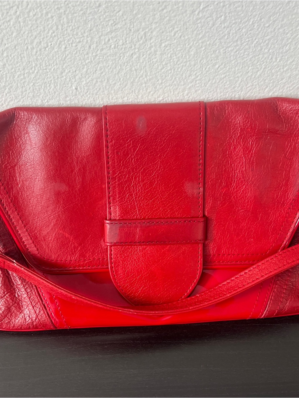 Bebe Red Leather And Patent Leather Shoulder